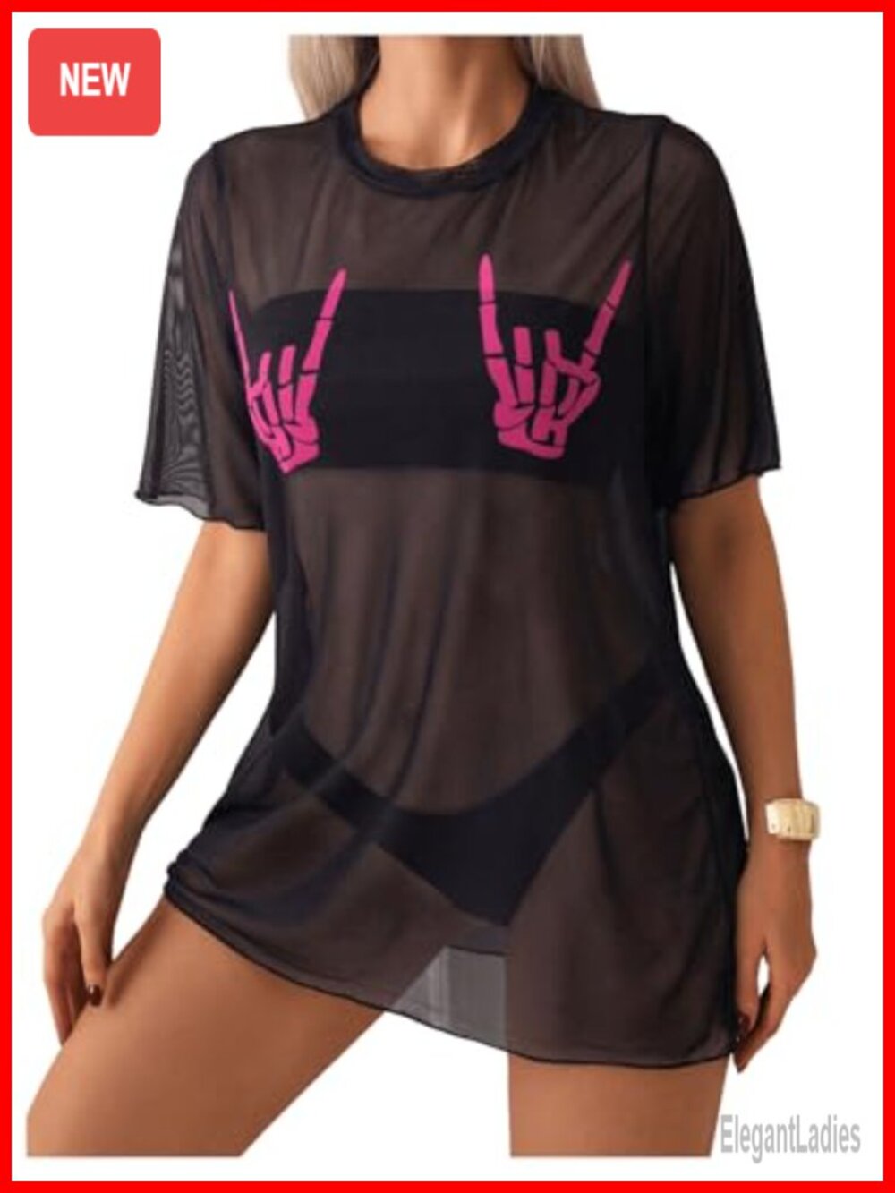 Skeleton Sheer Mesh Swimsuit Cover Up Short Sleeve Women's